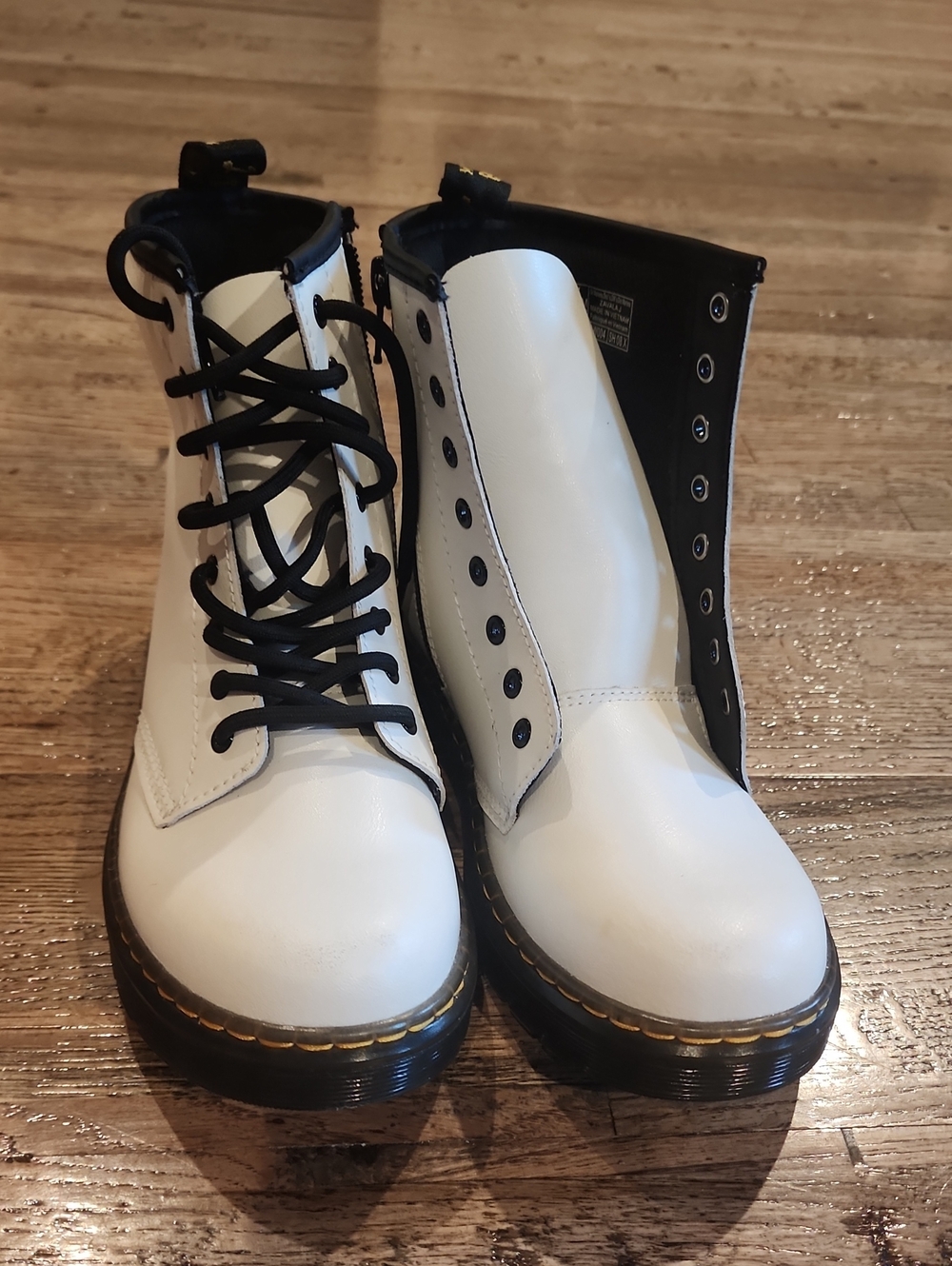 Dr. Martens White Lace-Up Combat Boots with Black Trim